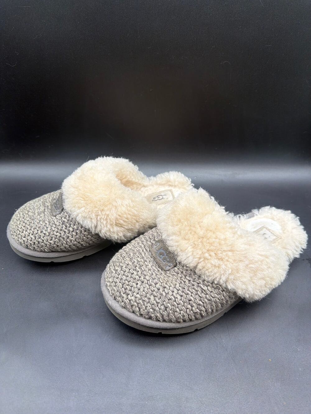 UGG Australia Knit Scuffette Slippers Women's US Size 6 Gray Shearling Mules